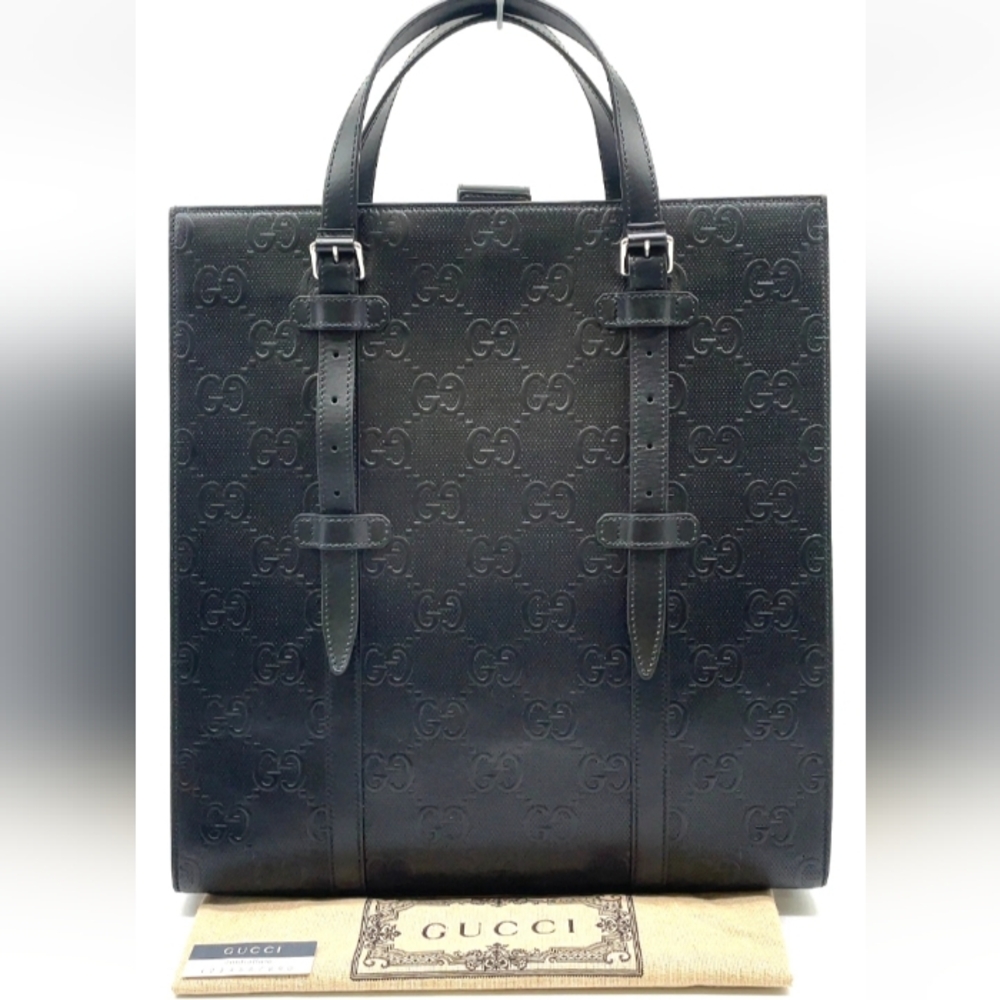SALE! Authentic Gucci GG Black Embossed Leather Briefcase Tote W Dust Bag UNISEX